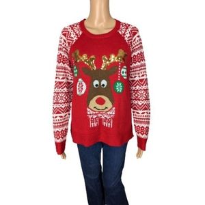 No Boundaries Ugly Christmas Reindeer Sweater L